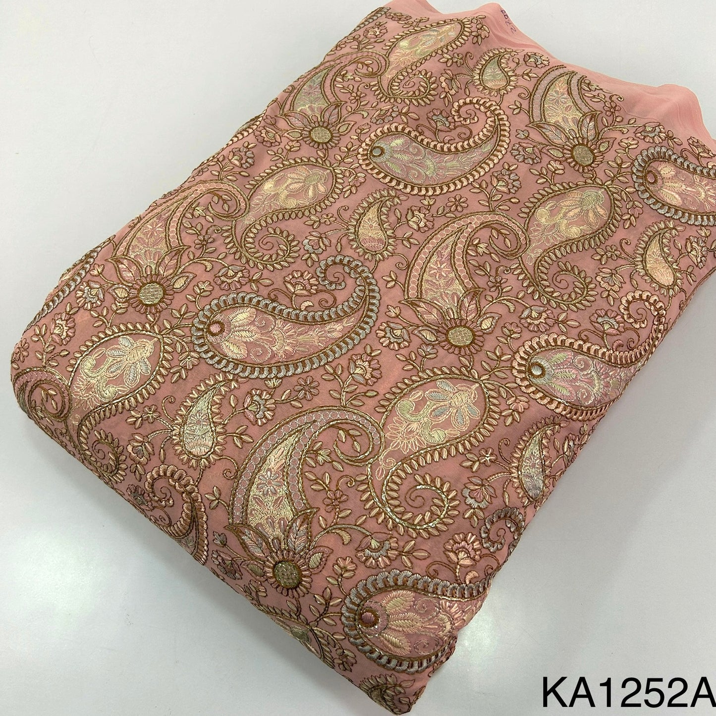 Thread Sequins Embroidered Georgette Fabric-KA1252