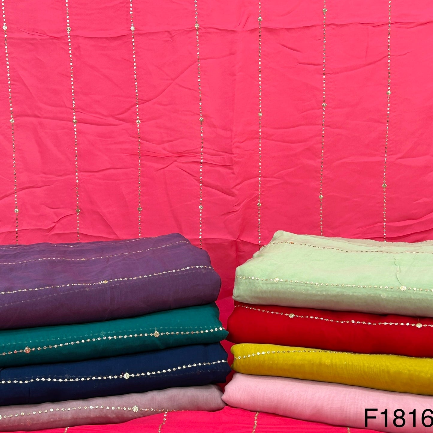Zari Sequins Stripes Viscose Organza Fabric-F1816
