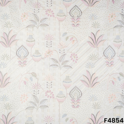 Thread Sequins Embroidered Satin Silk Fabric- F4854