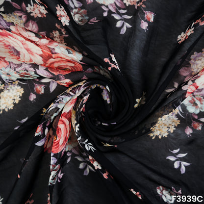 Floral Printed Viscose Organza Fabric- F3939