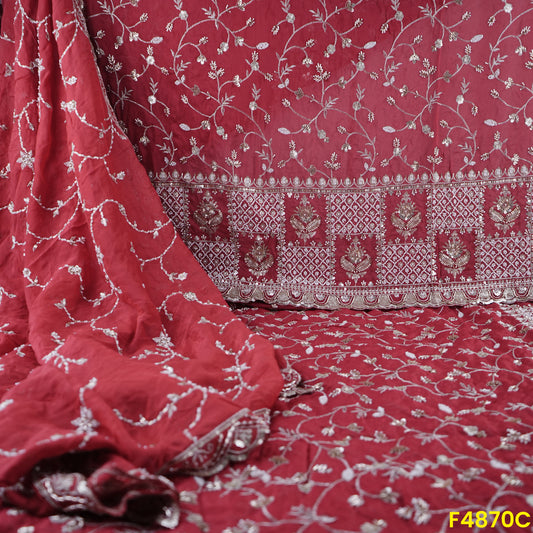 Cutdana Zari Sequins Embroidered Organza Fabric- F4870