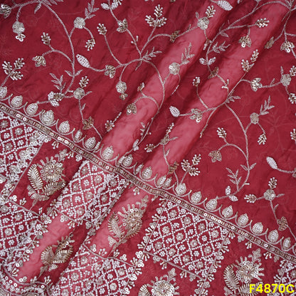 Cutdana Zari Sequins Embroidered Organza Fabric- F4870