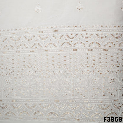 Thread Sequins Embroidered Kora Cotton Fabric- F3959