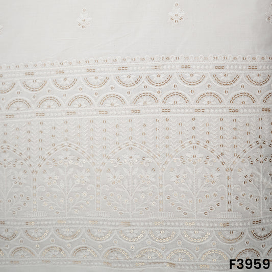 Thread Sequins Embroidered Kora Cotton Fabric- F3959