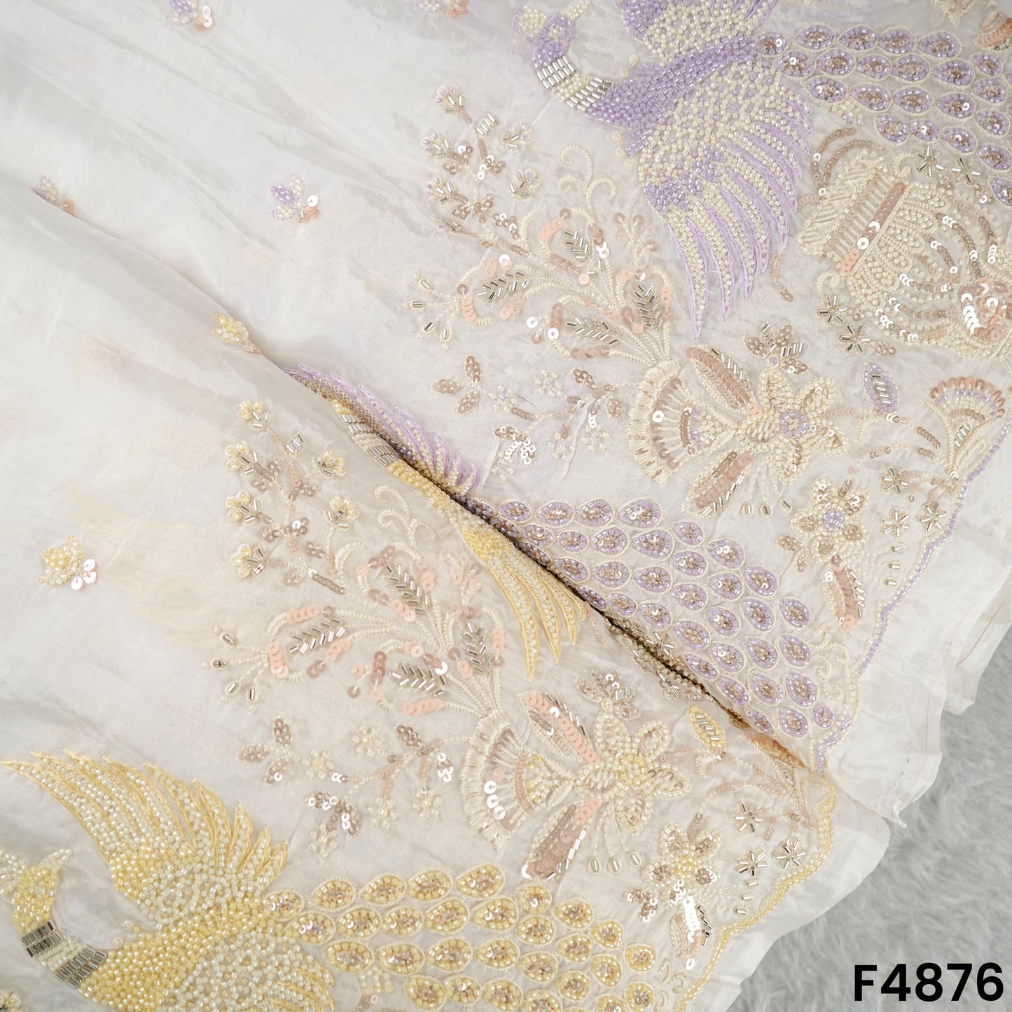 Cutdana Thread Sequins Embroidered Tabby Silk Fabric- F4876