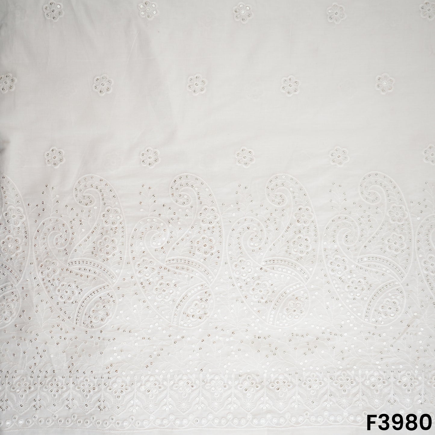 Thread Sequins Embroidered Kora Cotton Fabric- F3980