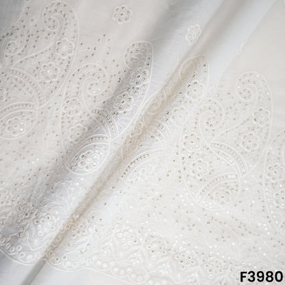 Thread Sequins Embroidered Kora Cotton Fabric- F3980