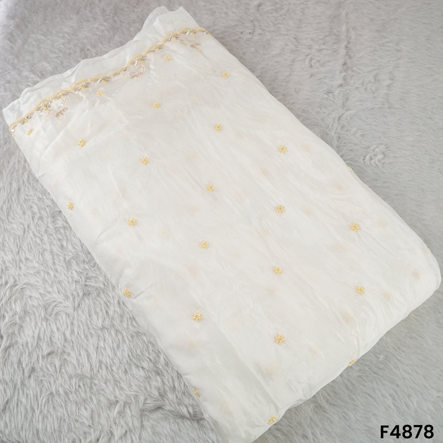 Cutdana Thread Sequins Embroidered Tabby Silk Fabric- F4878