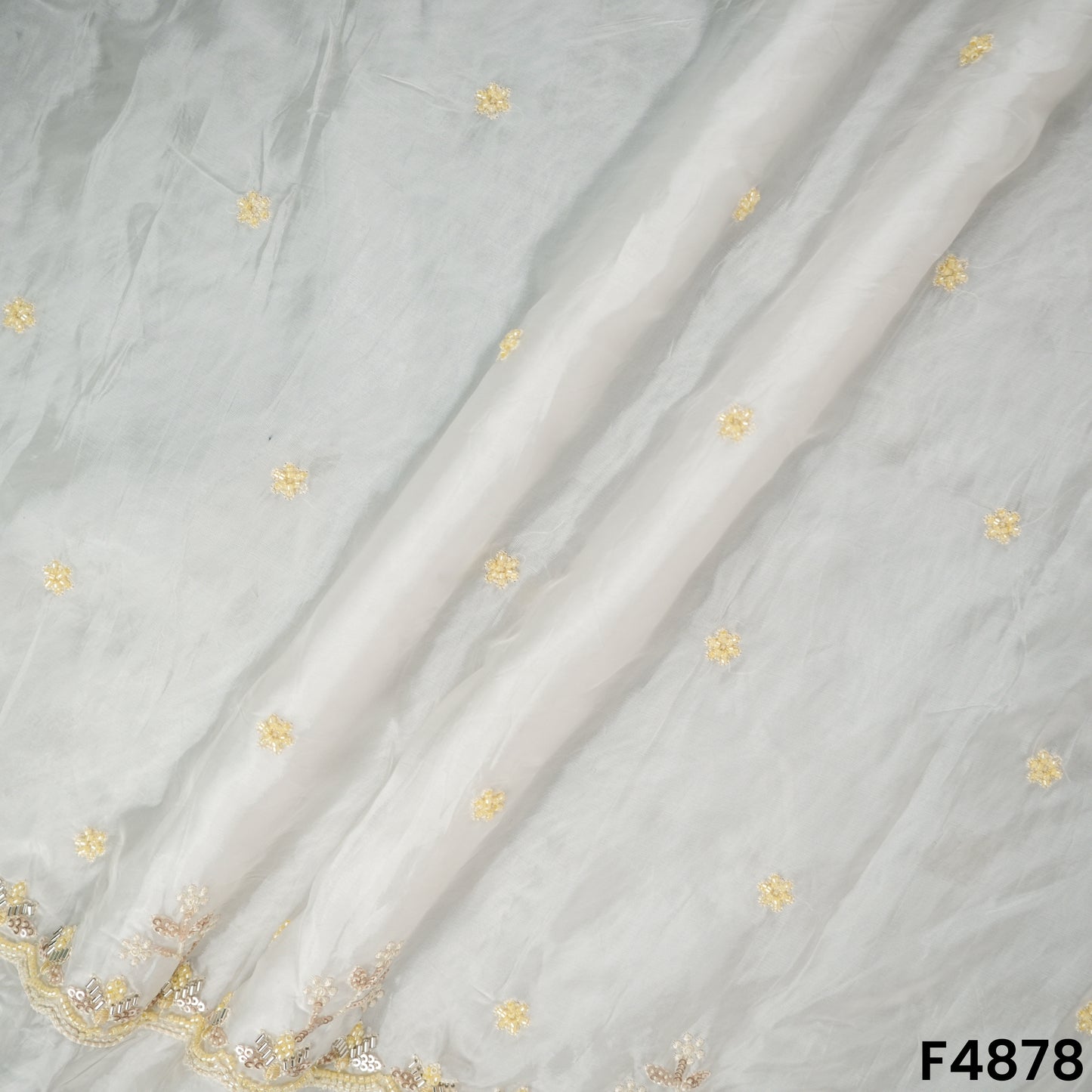 Cutdana Thread Sequins Embroidered Tabby Silk Fabric- F4878