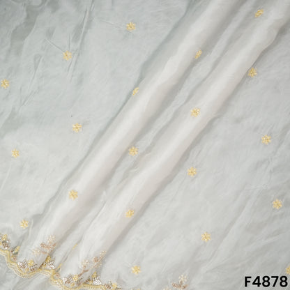 Cutdana Thread Sequins Embroidered Tabby Silk Fabric- F4878