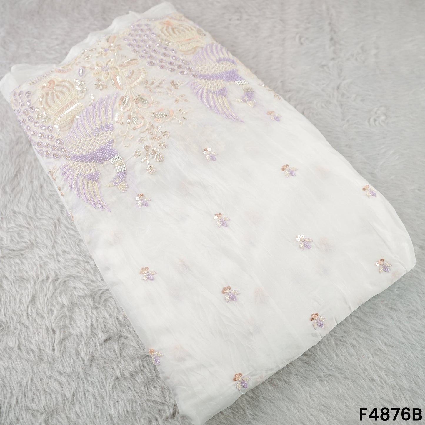 Cutdana Thread Sequins Embroidered Tabby Silk Fabric- F4876