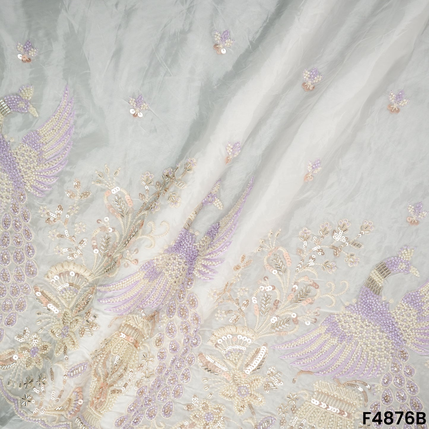 Cutdana Thread Sequins Embroidered Tabby Silk Fabric- F4876