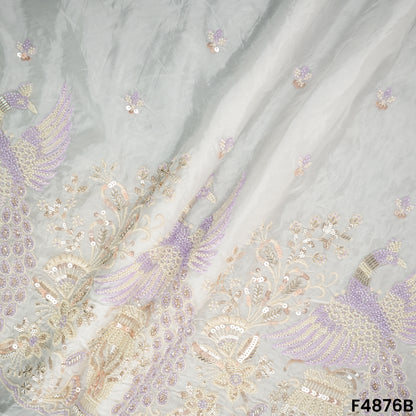 Cutdana Thread Sequins Embroidered Tabby Silk Fabric- F4876