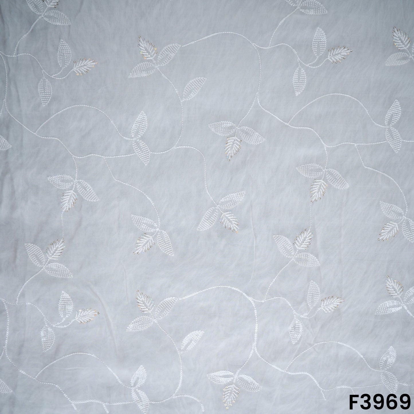 Dyeable Thread Sequins Embroidered Organza Fabric- F3969