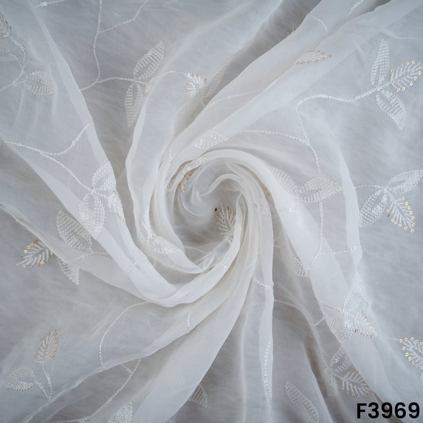 Dyeable Thread Sequins Embroidered Organza Fabric- F3969