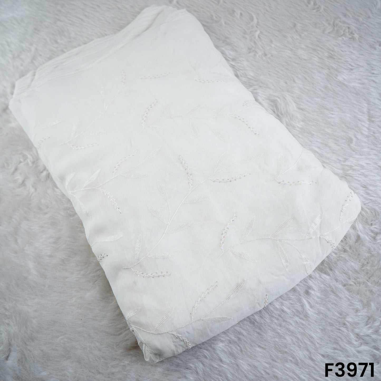 Dyeable Thread Sequins Embroidered Organza Fabric- F3971