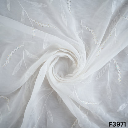 Dyeable Thread Sequins Embroidered Organza Fabric- F3971