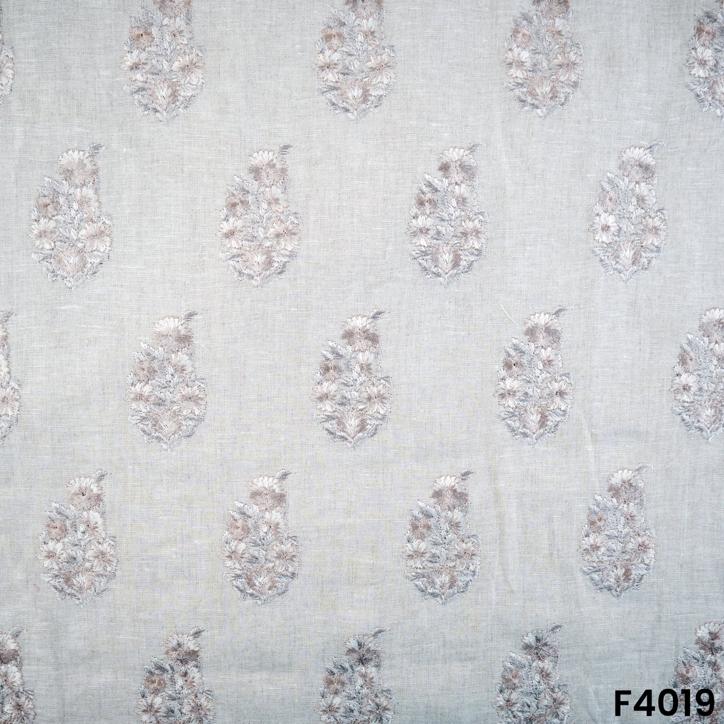 Thread Embroidered Pure Linen Cotton Fabric- F4019