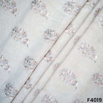 Thread Embroidered Pure Linen Cotton Fabric- F4019