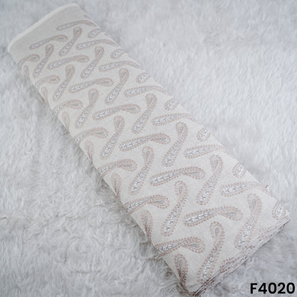 Thread Embroidered Pure Linen Cotton Fabric- F4020