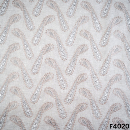 Thread Embroidered Pure Linen Cotton Fabric- F4020