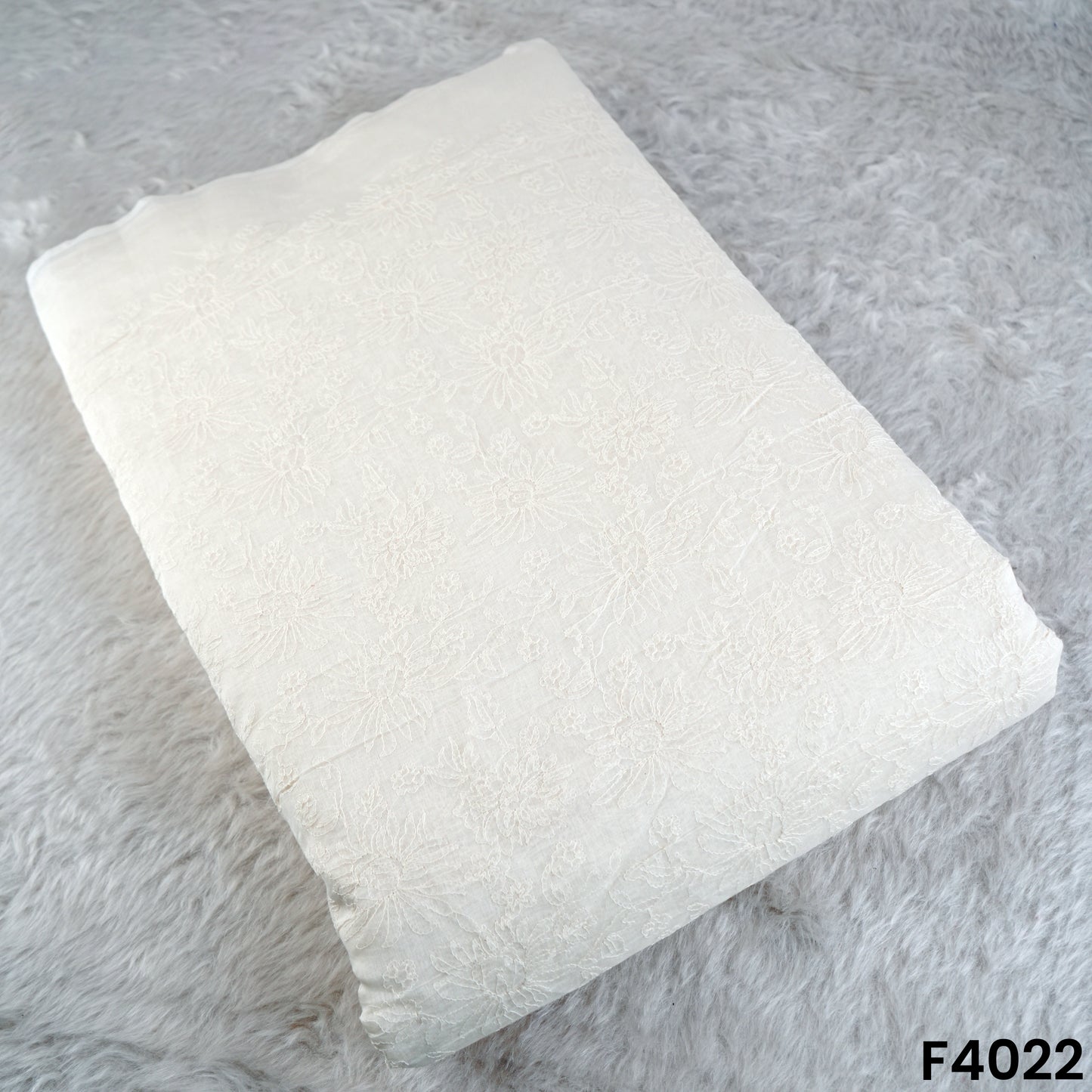 Dyeable Thread Embroidered Mul Chanderi Fabric- F4022