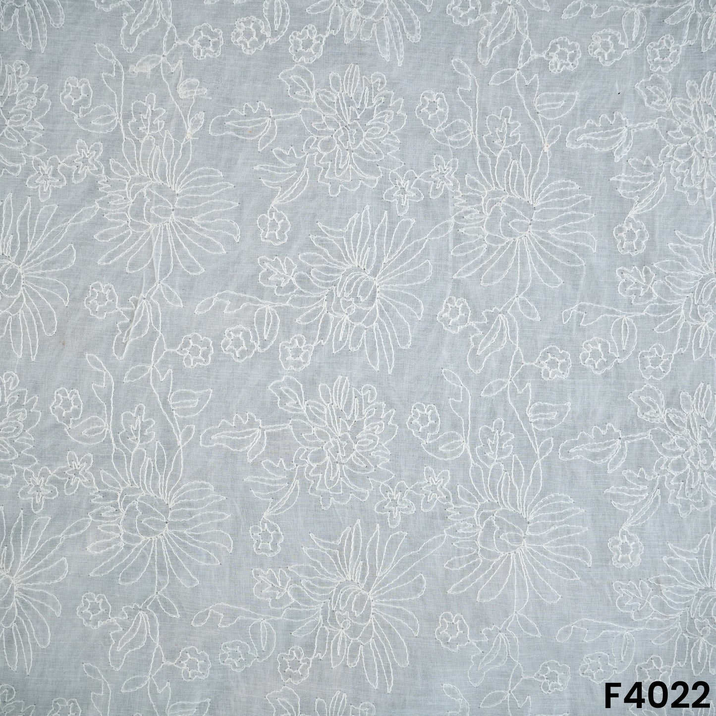 Dyeable Thread Embroidered Mul Chanderi Fabric- F4022