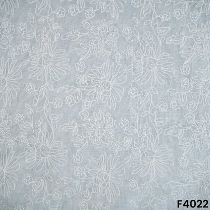 Dyeable Thread Embroidered Mul Chanderi Fabric- F4022