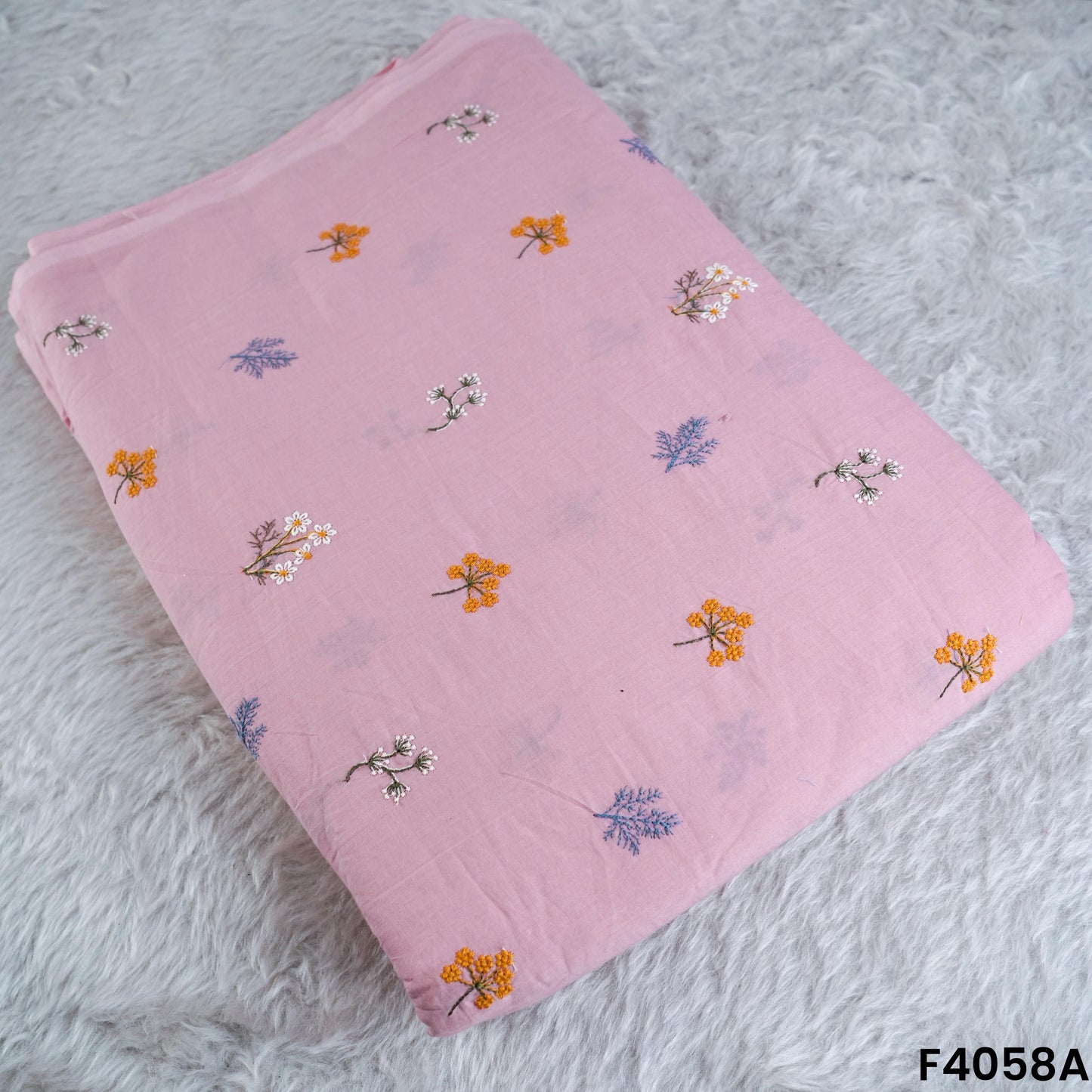 Thread Embroidered Cambric Cotton Fabric- F4058