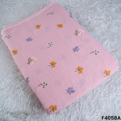 Thread Embroidered Cambric Cotton Fabric- F4058