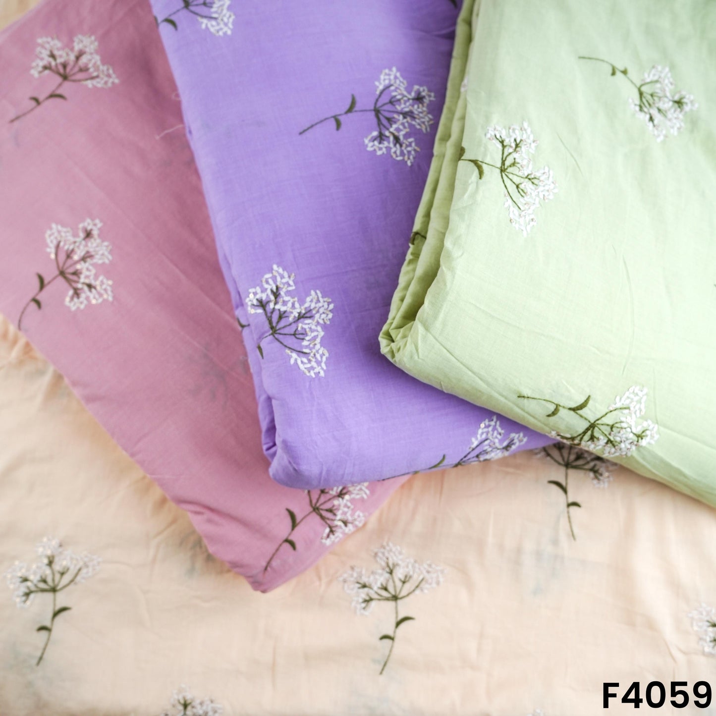 Thread Embroidered Cambric Cotton Fabric- F4059