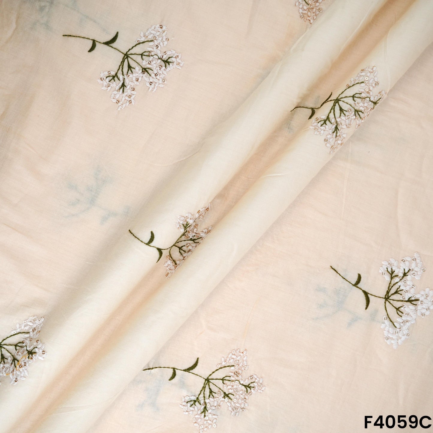 Thread Embroidered Cambric Cotton Fabric- F4059
