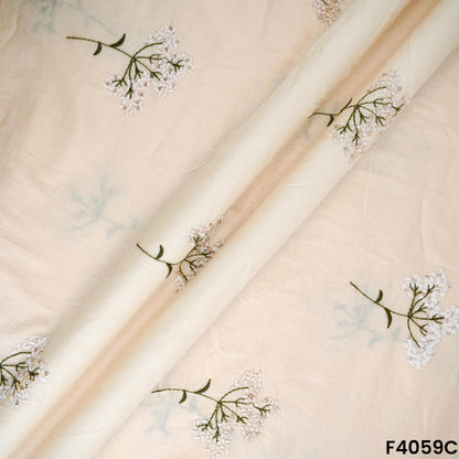 Thread Embroidered Cambric Cotton Fabric- F4059