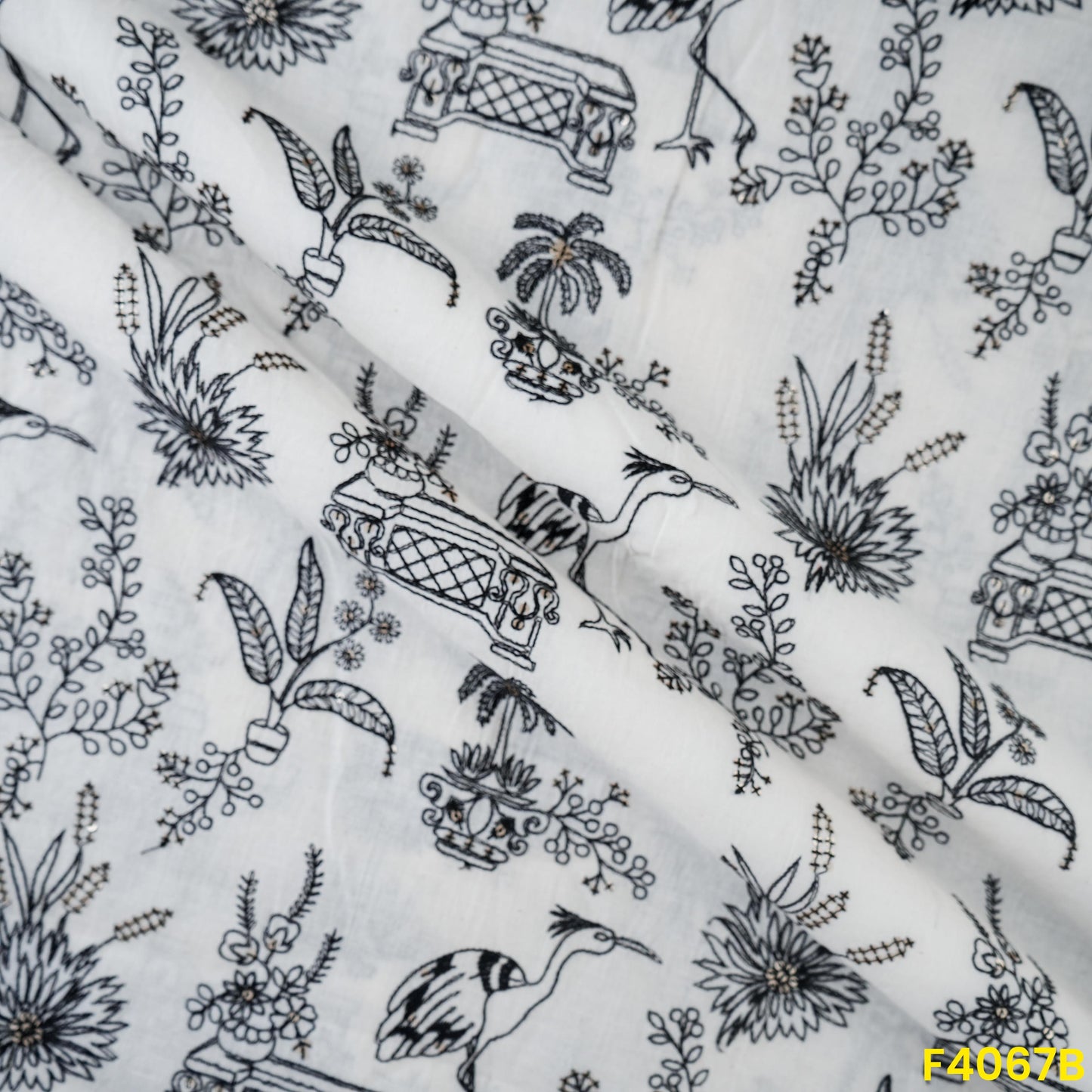 Thread Sequins Embroidered Kora Cotton Fabric- F4067