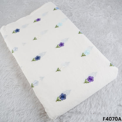 Thread Embroidered Kora Cotton Fabric- F4070