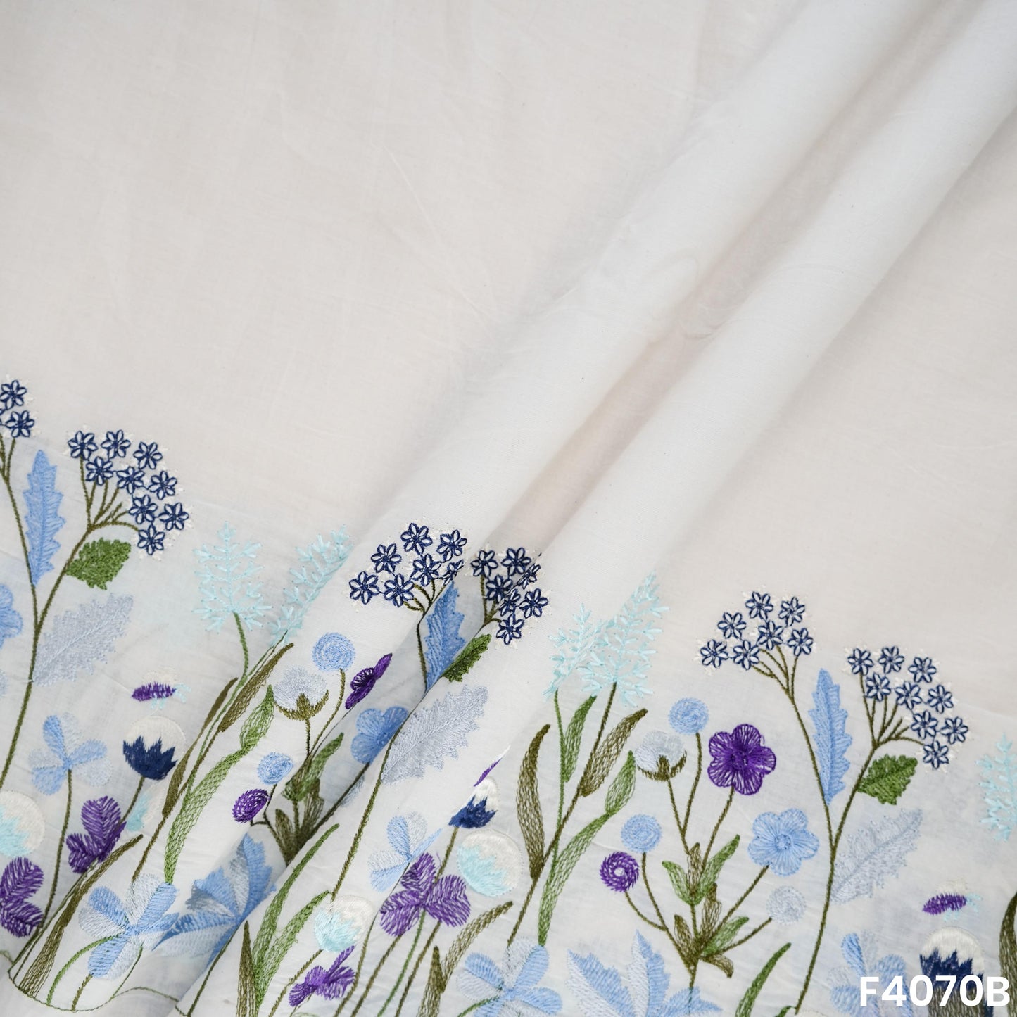 Thread Embroidered Kora Cotton Fabric- F4070