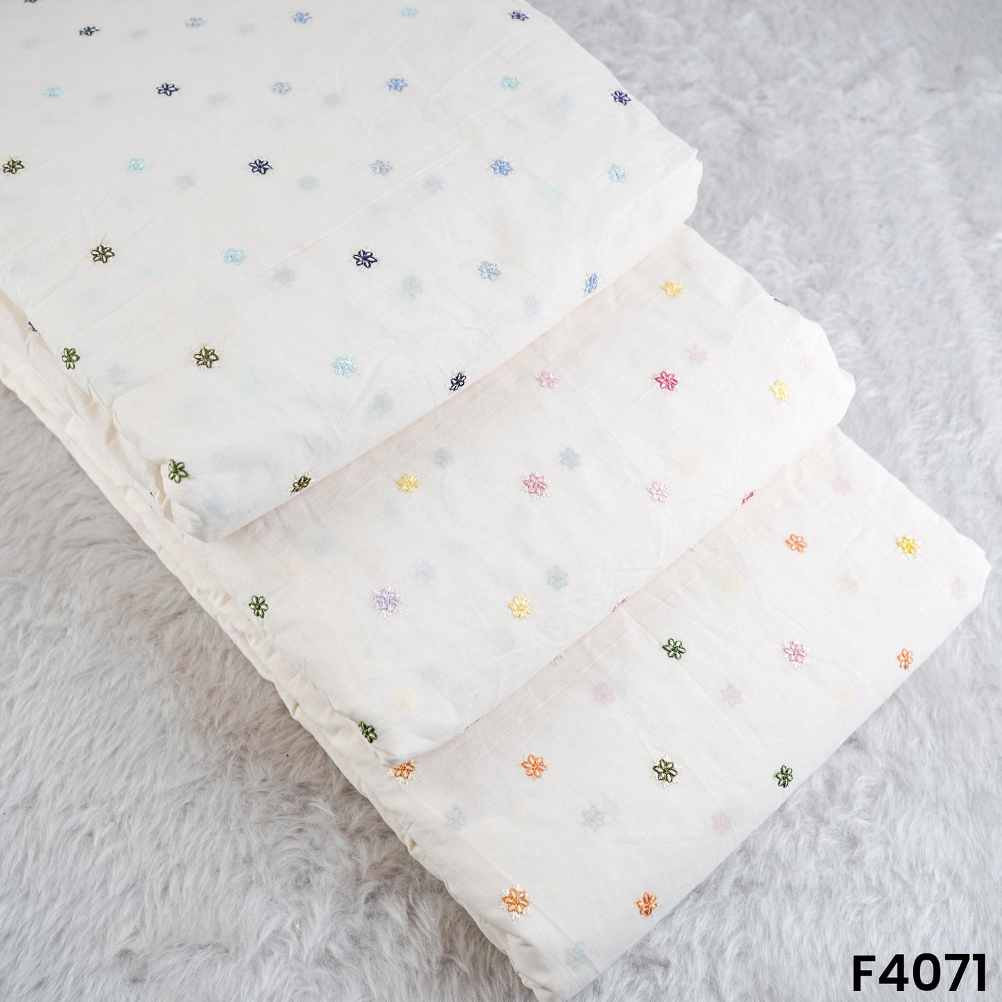 Thread Embroidered Kora Cotton Fabric- F4071