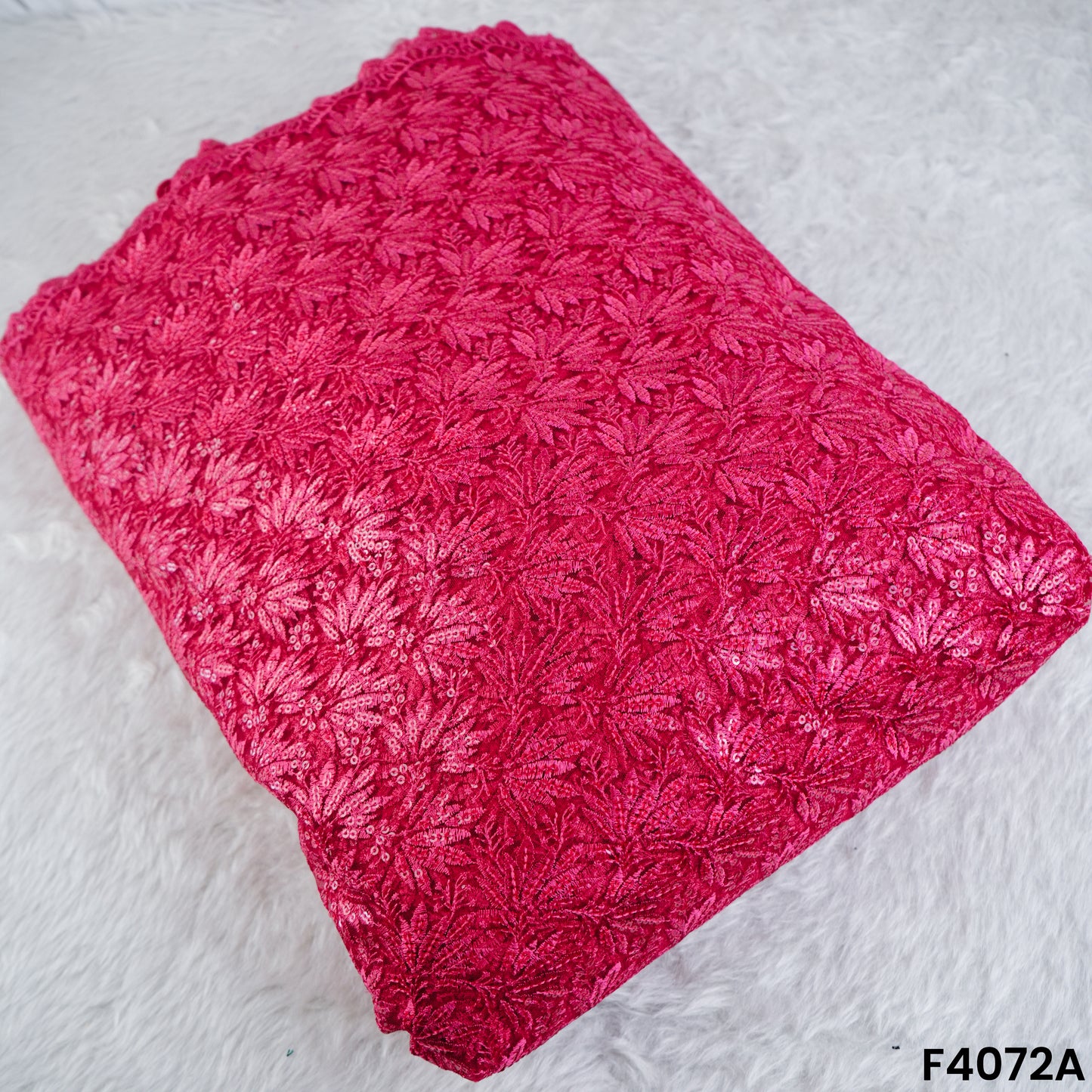 Thread Sequins Embroidered Net Fabric- F4072