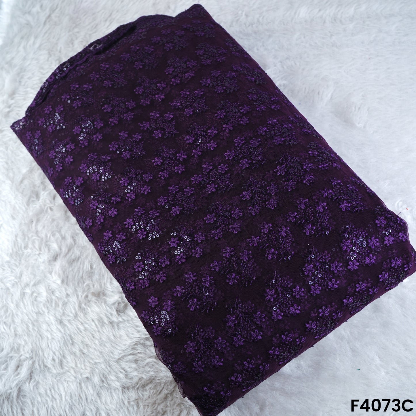 Thread Sequins Embroidered Net Fabric- F4073