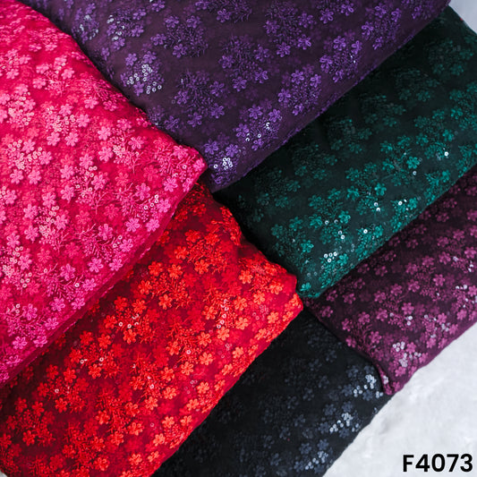Thread Sequins Embroidered Net Fabric- F4073