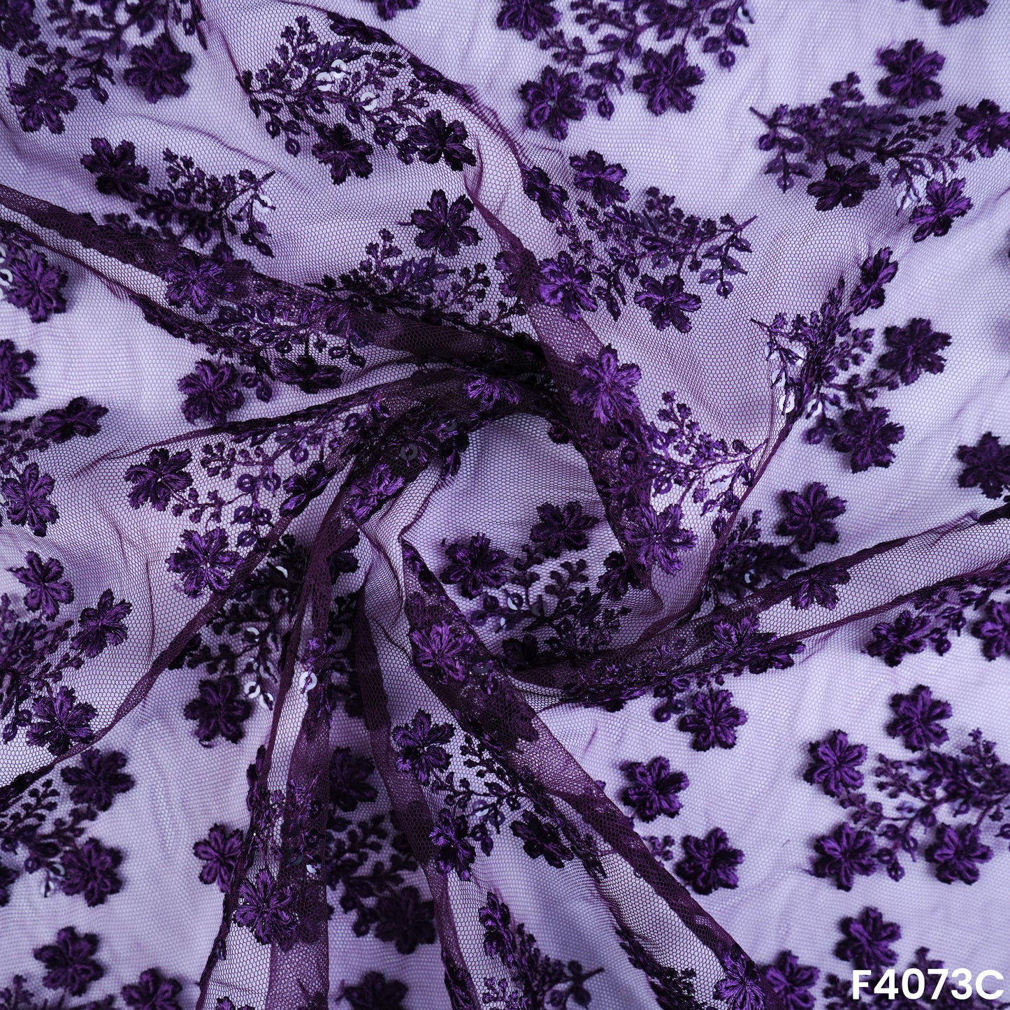Thread Sequins Embroidered Net Fabric- F4073