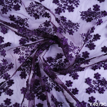 Thread Sequins Embroidered Net Fabric- F4073