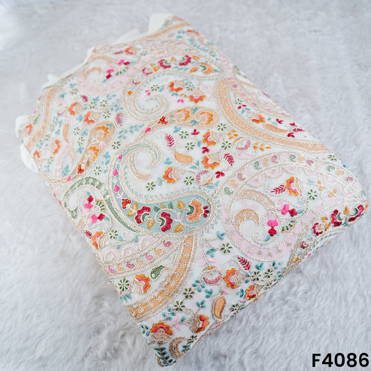 Thread Work zari Sequins Embroridered Georgette Fabric-F4086