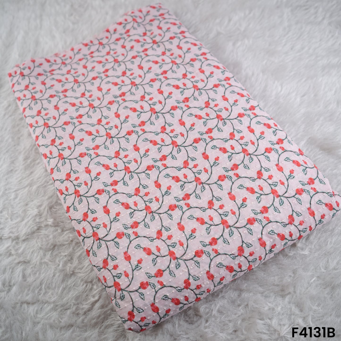 Digital Print Thread Work Mul Cotton Fabric- F4131