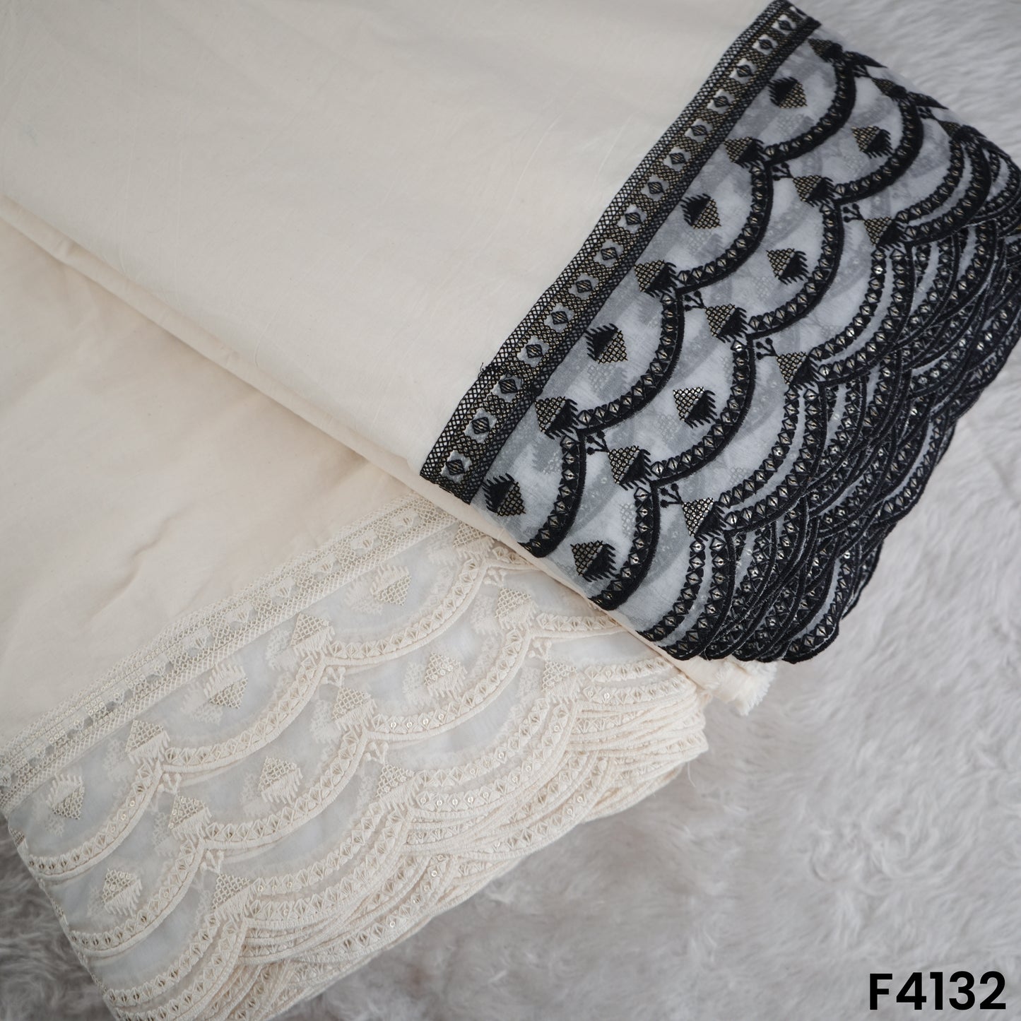 Thread Sequins Embroidered Kora Cotton Fabric- F4132