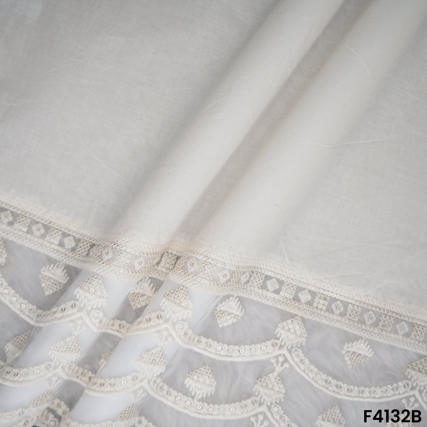 Thread Sequins Embroidered Kora Cotton Fabric- F4132