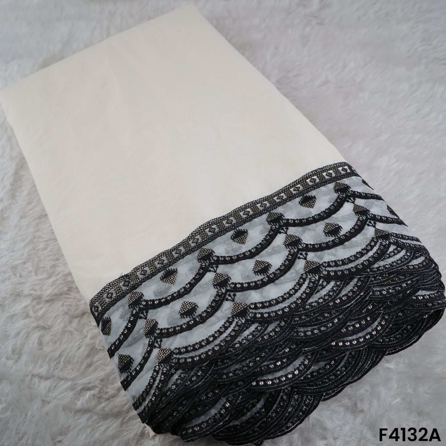 Thread Sequins Embroidered Kora Cotton Fabric- F4132