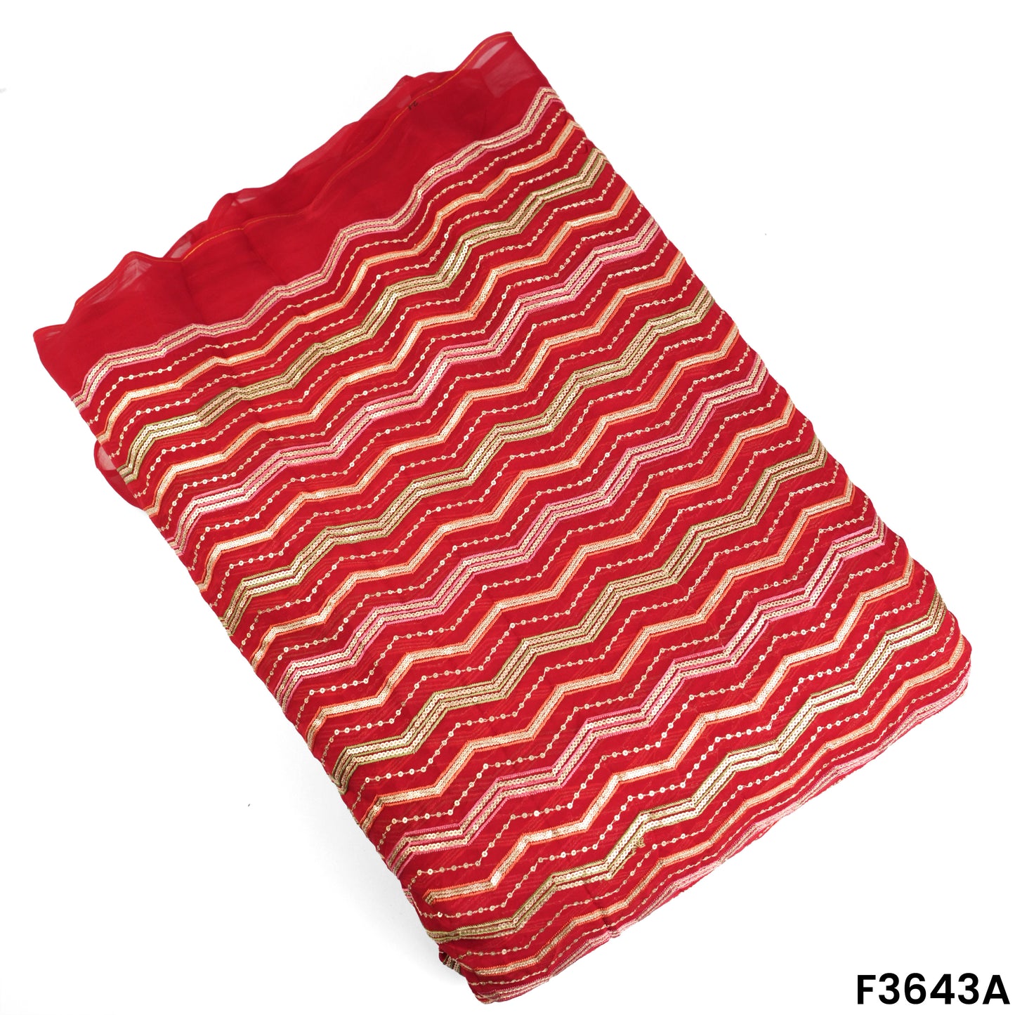 Zari Sequins Thread Embroidered Viscose Organza Fabric-F3643