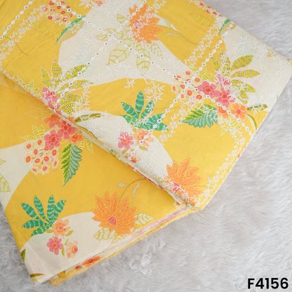 Digital Print Thread Embroidered Hakoba Cambric Cotton Fabric- F4156