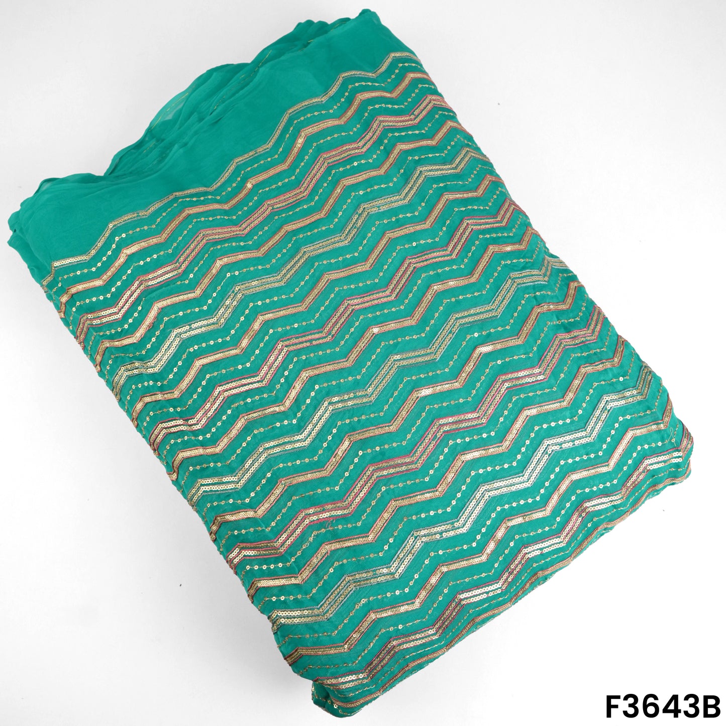 Zari Sequins Thread Embroidered Viscose Organza Fabric-F3643